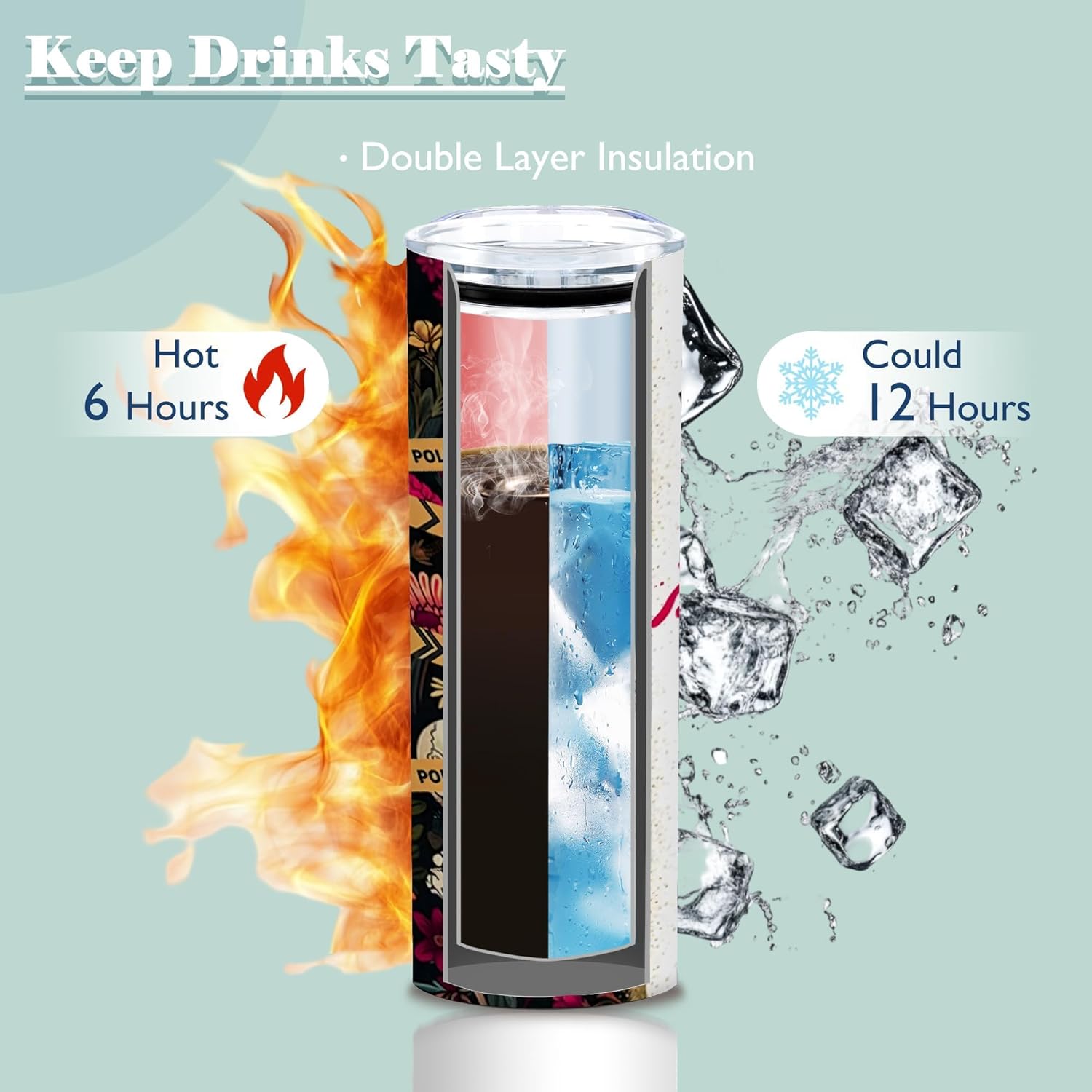 Horror Skull and Floral Tumblers,20 Oz Insulated Stainless Steel Sarcastic Travel Coffee Mug or Tea Cup,Skull True Crime Gifts for Women Friend Mom Girls,1 Pcs - Image 3