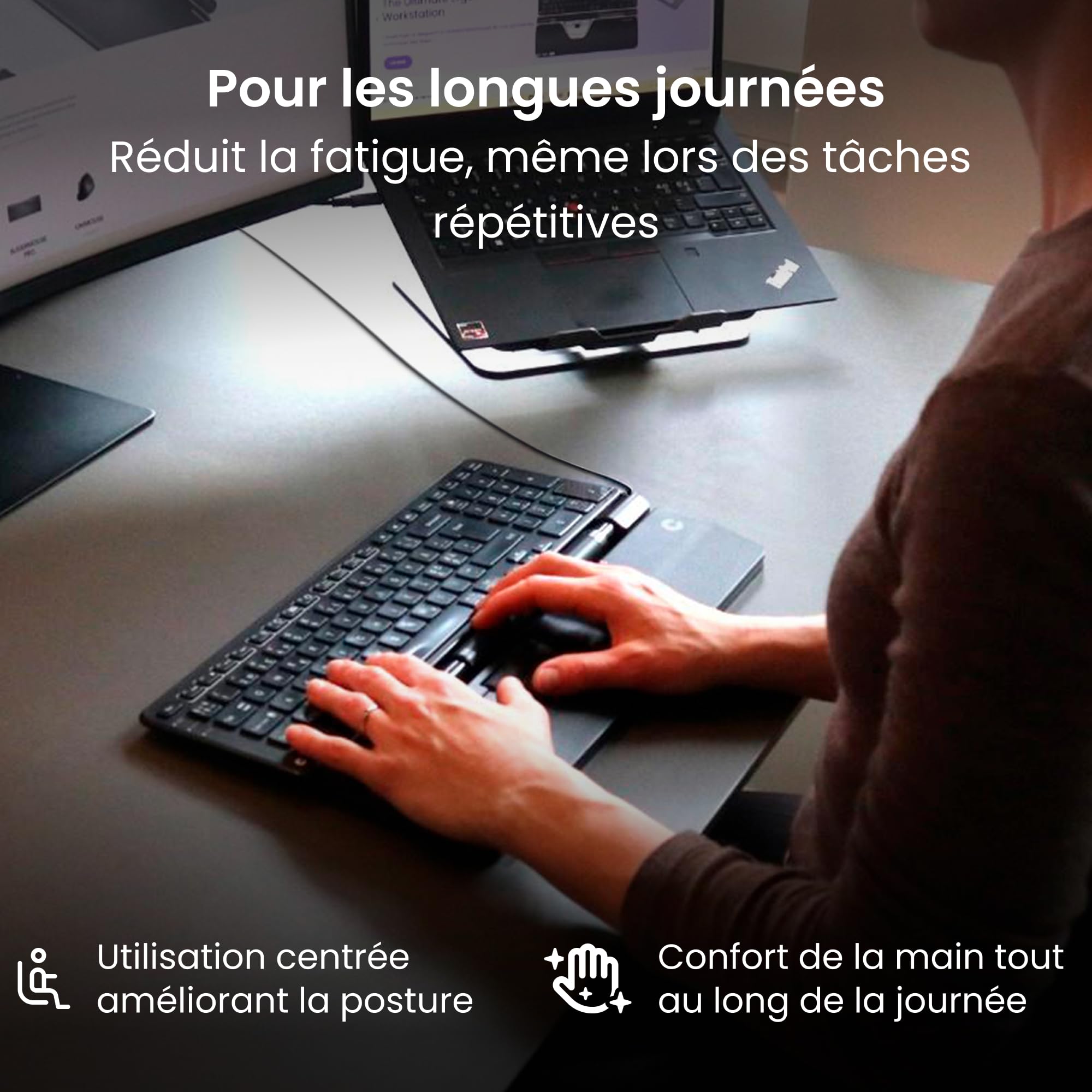 RollerMouse Pro Slim – Souris Ergonomique pour soulager Les douleurs au Cou, aux épaules et aux Poignets | Barre de roulement Centrale | Repose-Poignets en Cuir végétalien | 600 à 2800 DPI | Filaire