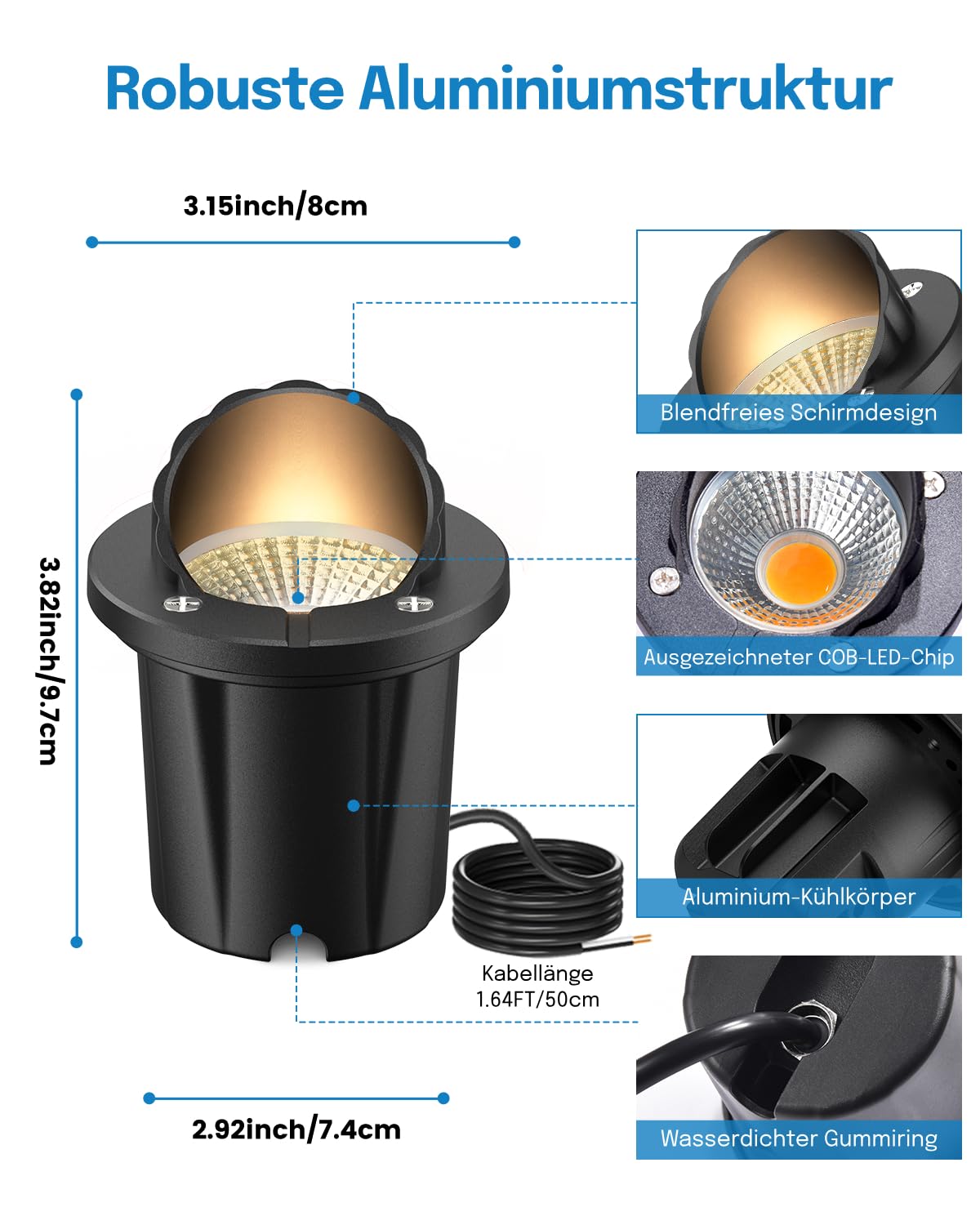 HIBOITEC 12er 12W Bodeneinbaustrahler Aussen LED 1440LM Warmweiß | IP67 Wasserdicht Bodenstrahler, Mit Kabelverbindern,Für Garten, Weg, Terrasse