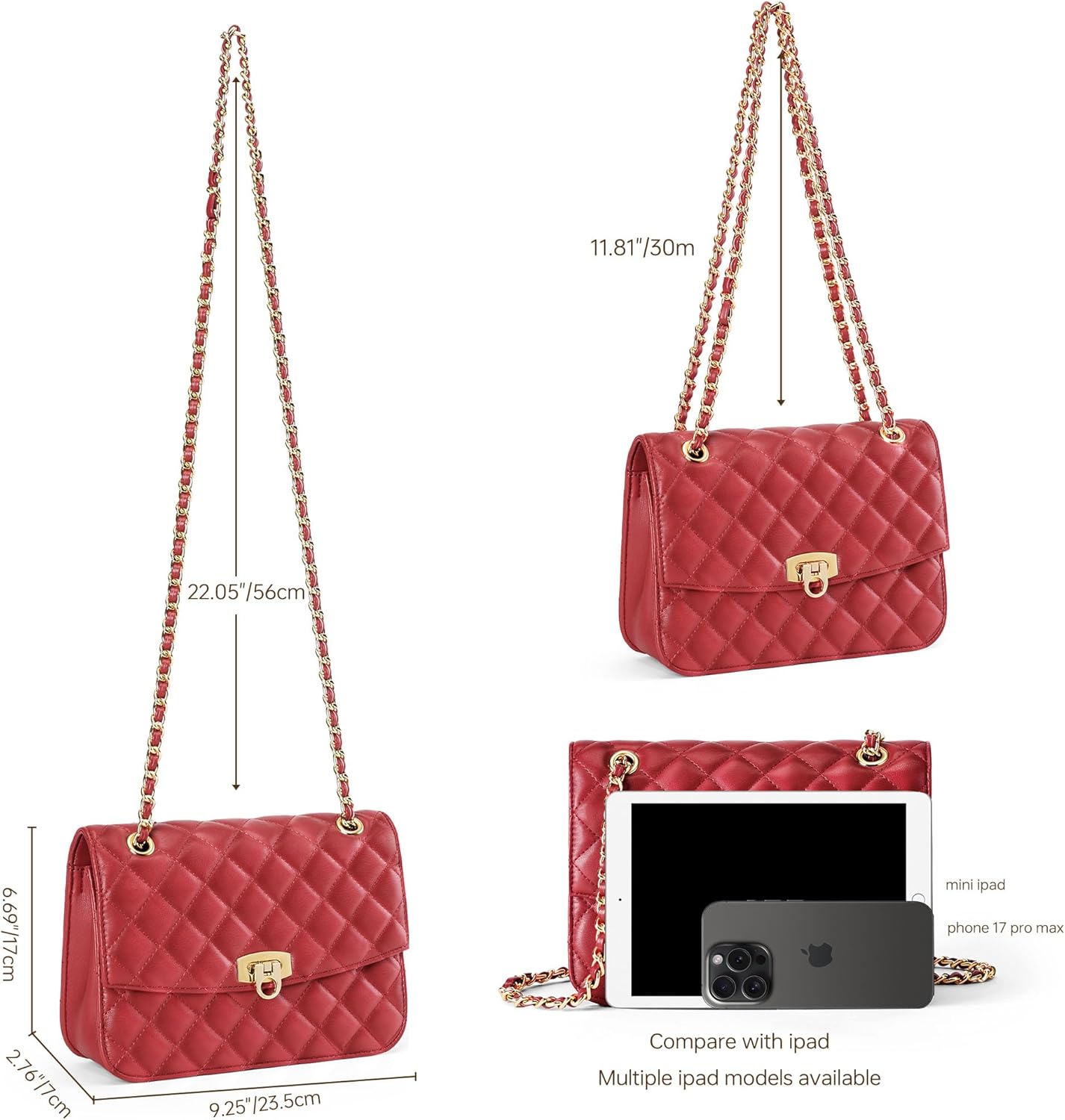 GEMIU Quilted Crossbody Bags for Women Small Clutch Shoulder Purse Womens Handbags with Gold Chain Straps