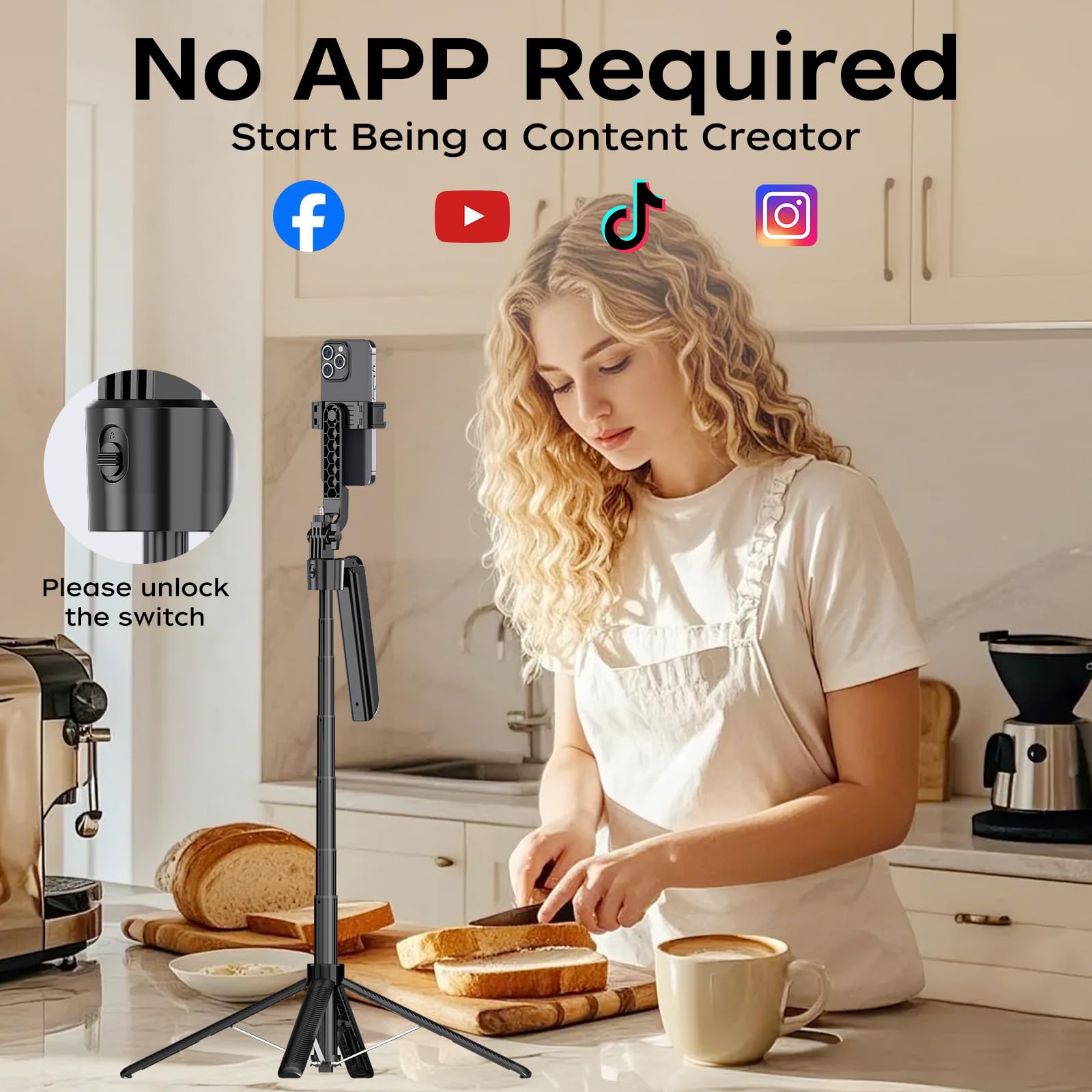 Treppiede per iPhone con telecomando, allungabile da 177,8 cm, rotazione a 360°, per Android, supporto per telefono, registrazione video per creatori di contenuti, vlog, live streaming, TIK