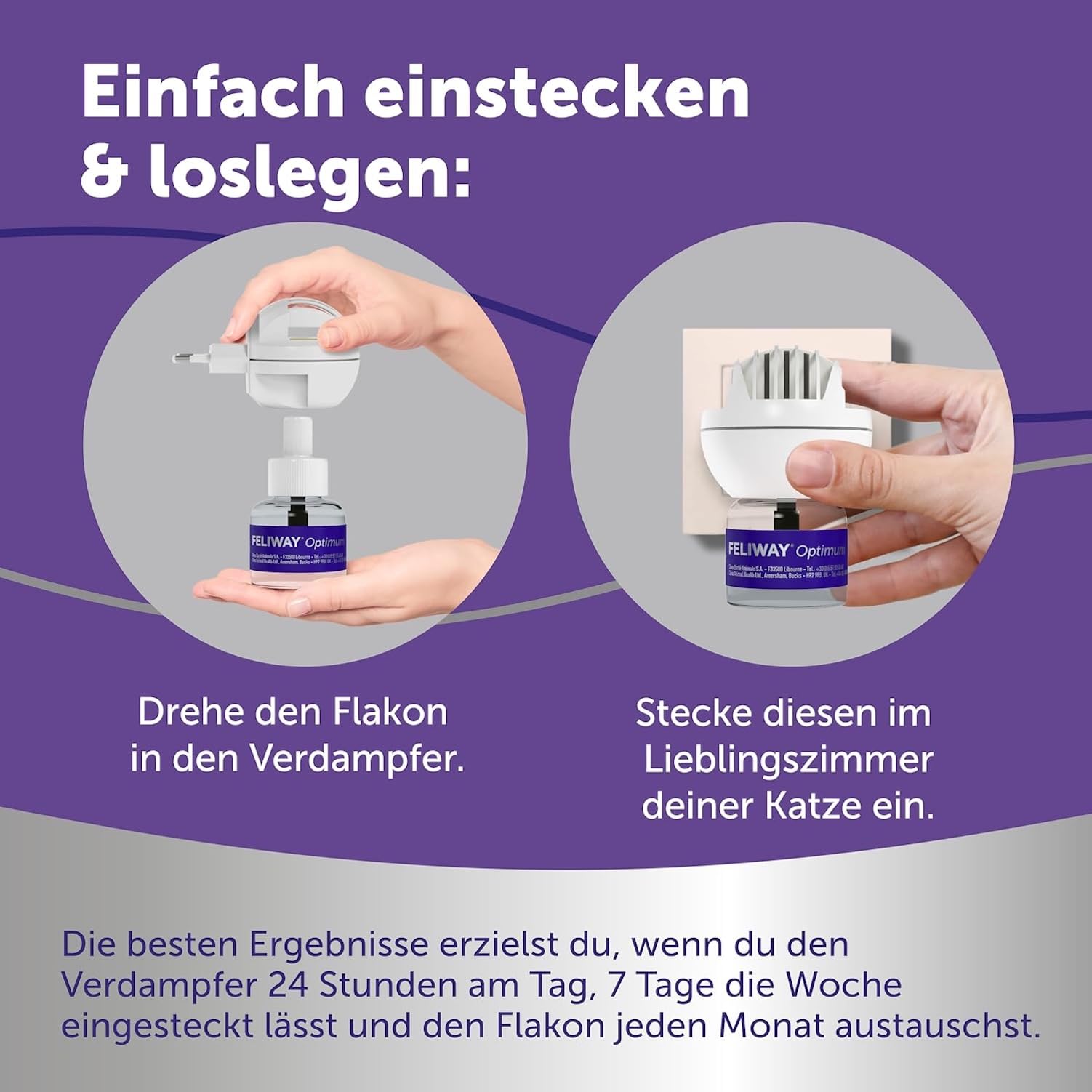 FELIWAY Optimum 3x30 Tage Vorteilspack für Pheromon Verdampfer, 3x48ml - Hilft Anzeichen von Stress bei Katzen und Kitten zu reduzieren, von Tierärzten empfohlen, klinisch getestet, für mehr Harmonie