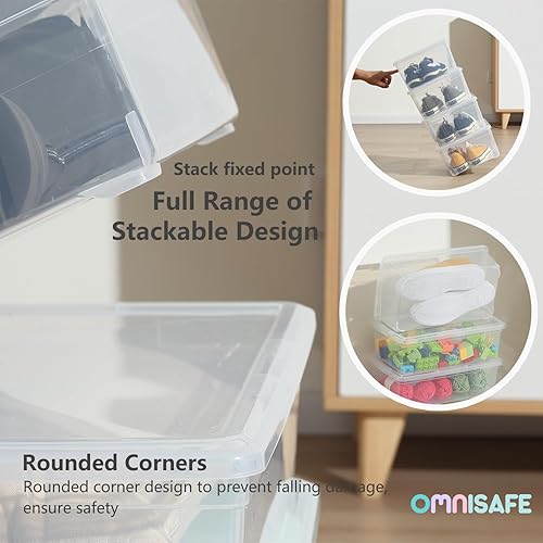 Miniatura 4 de Caja de almacenamiento de plástico apilable de 6 cuartos de galón, contenedor anitable sin BPA con tapa de cierre para organizar los zapatos, caja