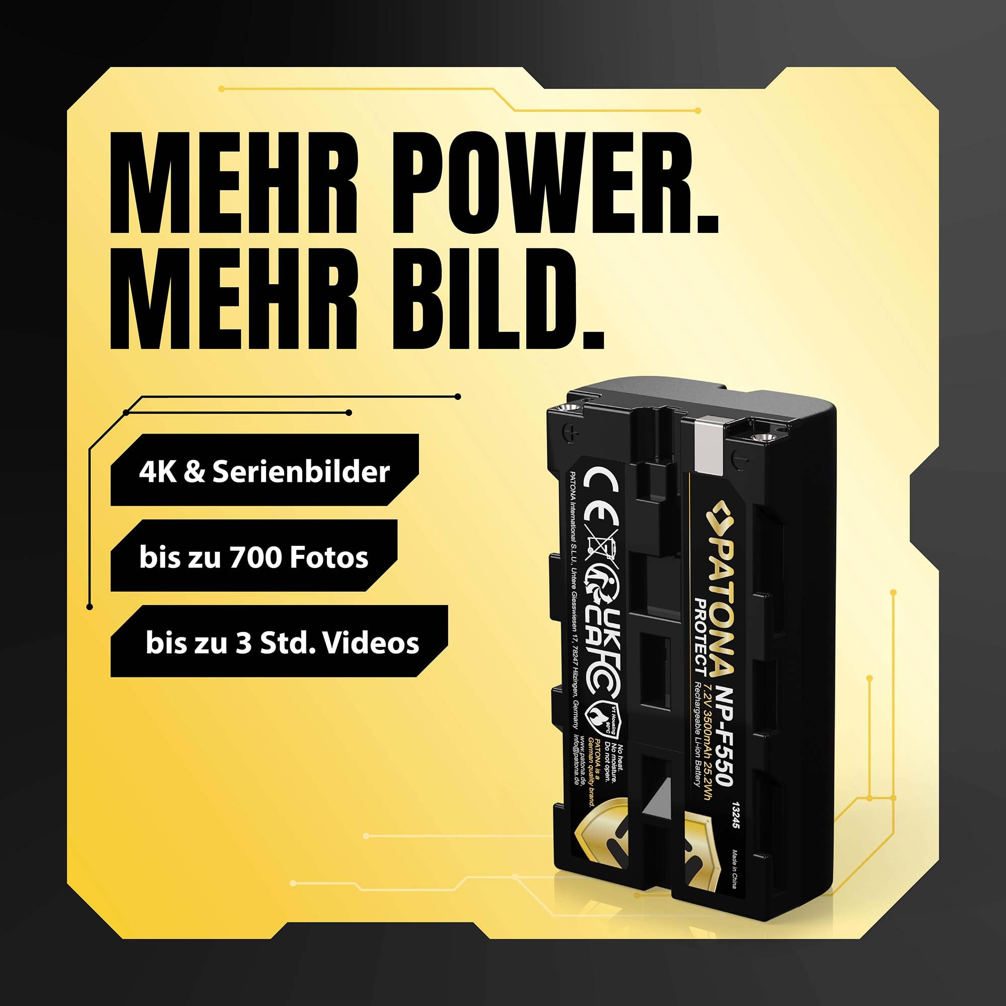 PATONA 2X Protect NP-F550 Akku 3500mAh – Ersatz für Sony NP-F550 – für Sony Camcorder, LED-Videoleuchten und Kamera-Monitore (Neewer, Yongnuo, Aputure) mit NP-F-Schacht – Einer läuft, Einer lädt