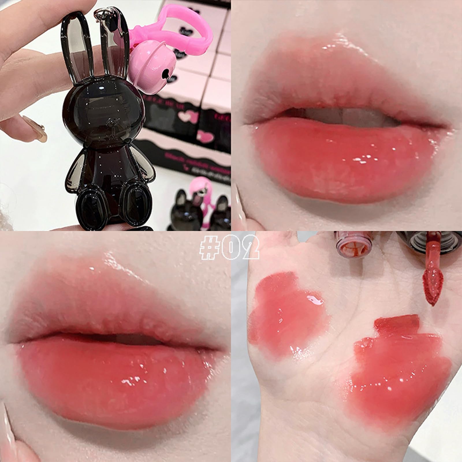 Juego de 3 brillos de labios hidratantes de conejo, lápices labiales líquidos de gelatina, brillo de labios brillante, lindo brillo de labios, aceite para rellenar labios, acabado de vidrio 5