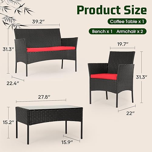 Vista 124 de FDW - Juego de muebles de mimbre de 3 piezas, sillas de ratán modernas con mesa auxiliar, resistentes a la intemperie, para exterior, patio, porche