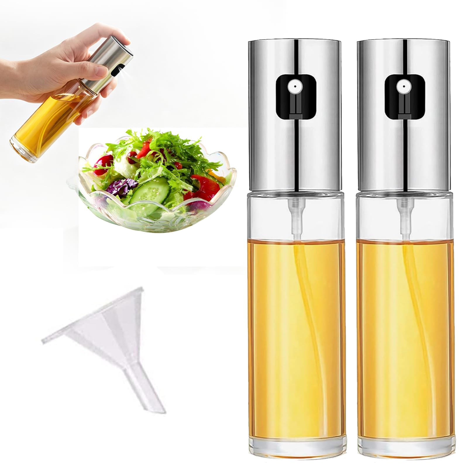 YueXing Fine Mist Oil Sprayer Bottle, 100ml Glass and Stainless Steel Kitchen Dispenser for Low-Fat Cooking, Baking, Grilling and Healthy Meal Prep(Black) (2-Pack)