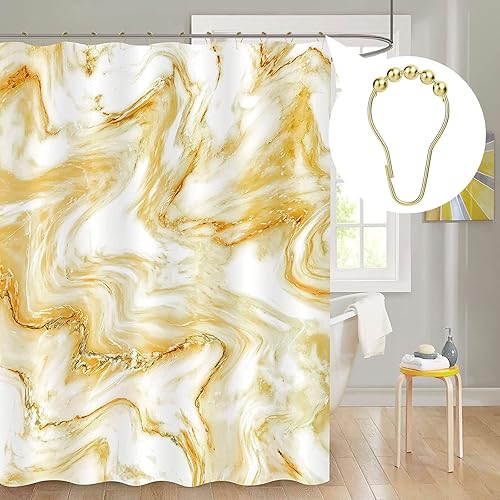 Miniatura 2 de MitoVilla Anillos de acero inoxidable para cortina de ducha, ganchos dorados para cortina de ducha, bolas rodantes, anillos de ducha a prueba de