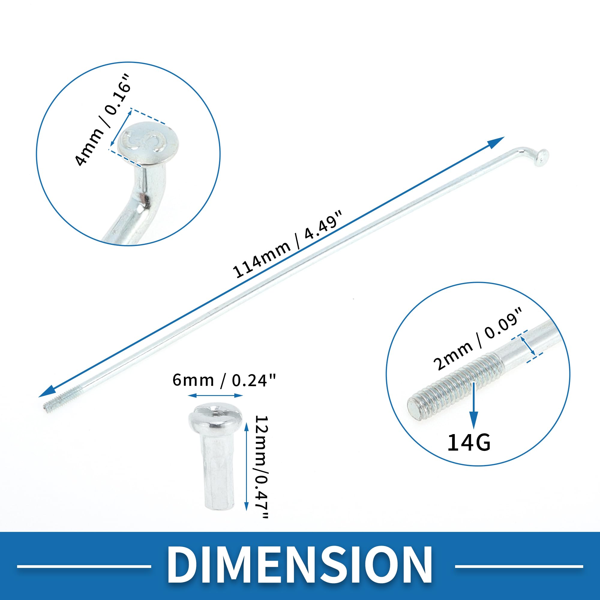 36 Rayons Vélo 197 Mm Acier Carbone Galvanisé Argent