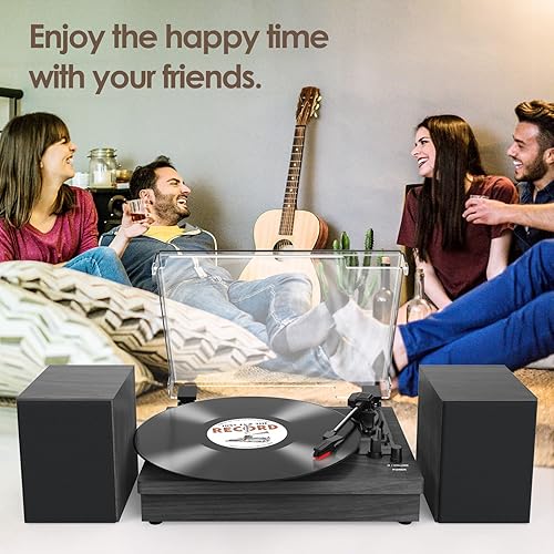 Miniatura 6 de Tocadiscos con altavoces estéreo duales, reproductor de discos de vinilo con soporte de 3 velocidades, conexión inalámbrica, salida RCA, auxiliar en