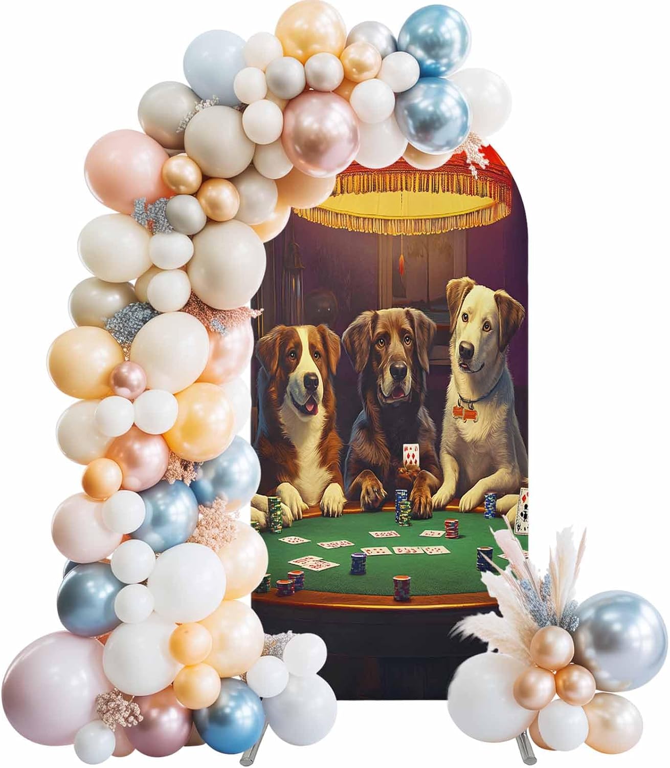 Funny Dog Arch Backdrop Cover, Dogs Playing Cards Poker Witty Retro Stretchy Spandex Round Top Fitted Wedding Arch Cover for Birthday Party Ceremony Baby Shower, 7.2 Ft