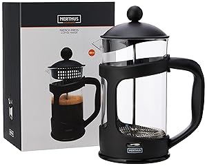 Nerthus FIH 320 Cafetera Francesa de émbolo, PP, Vidrio de borosilicato y SS, Negro, 800 ml