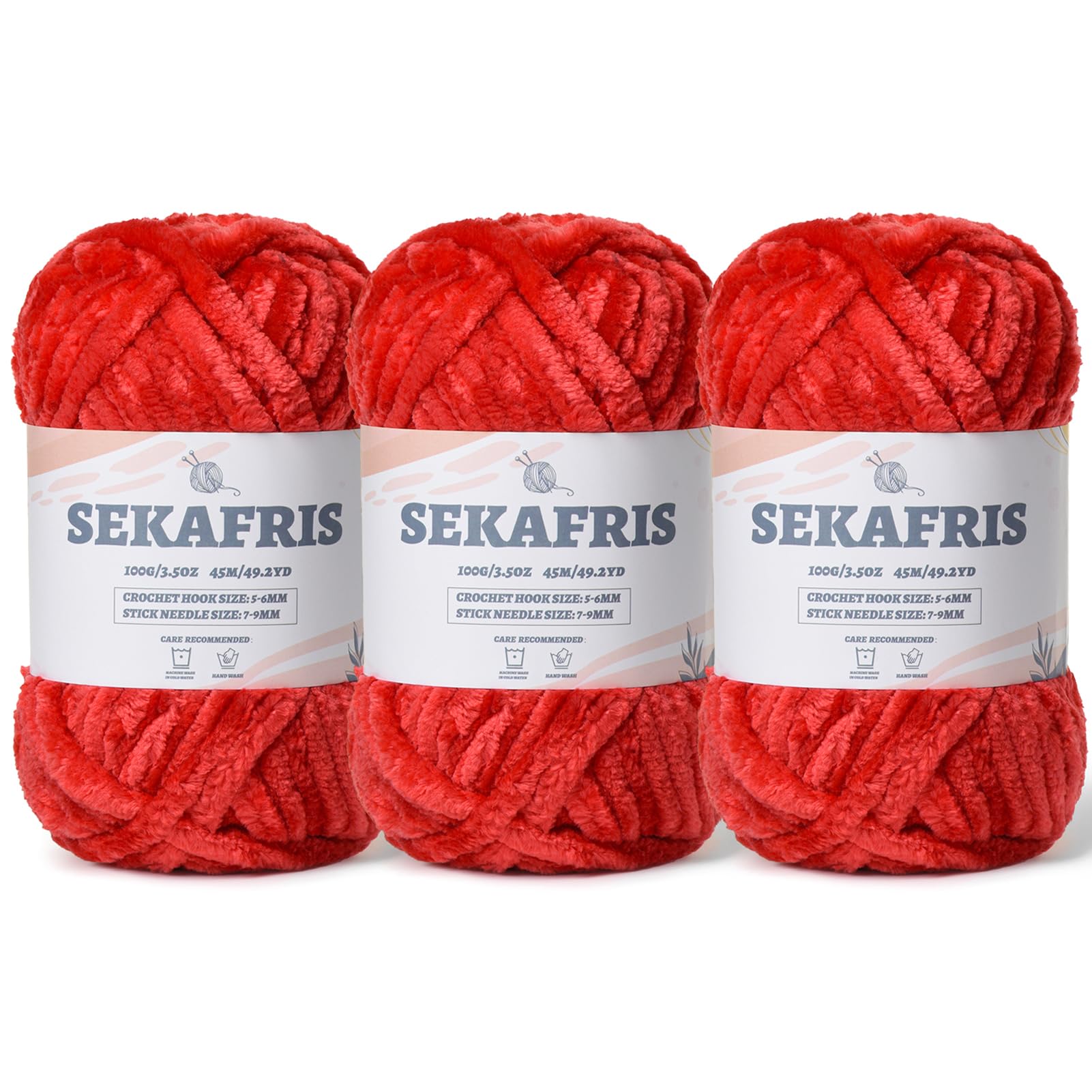Chenille Velvet Soft Yarn Red 3 Pack