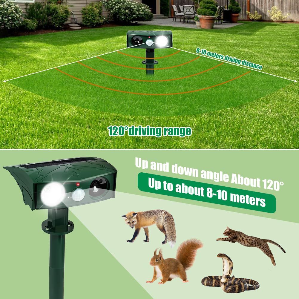 AXFEE Solar-Betriebener Katzenschreck, 2er-Pack Ultraschall Katzenschreck, Wasserdichtes Solar Tiervertreiber mit Bewegungsmelder und Blitz, für Garten Wirksam Vögel, kann Katzen und Kaninchen
