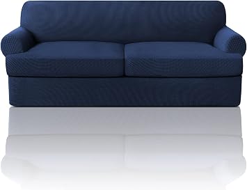 Pieces Sofa Covers Stretch Couch Covers for T Cushion Sofa Slipcovers Soft Sofa Slip Covers Furniture Covers with 2 Individual T Cushion Shape Seat Covers Color Navy, Size Large