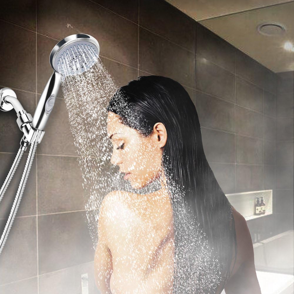 Chrider Handheld Shower Head with Hose, 5 Spray Setting Hand Held Shower Head with Pause Switch, 4.3" High Pressure Showerhead, 60" Extra-long Hose and Adjustable Bracket, Chrome Handle Finish