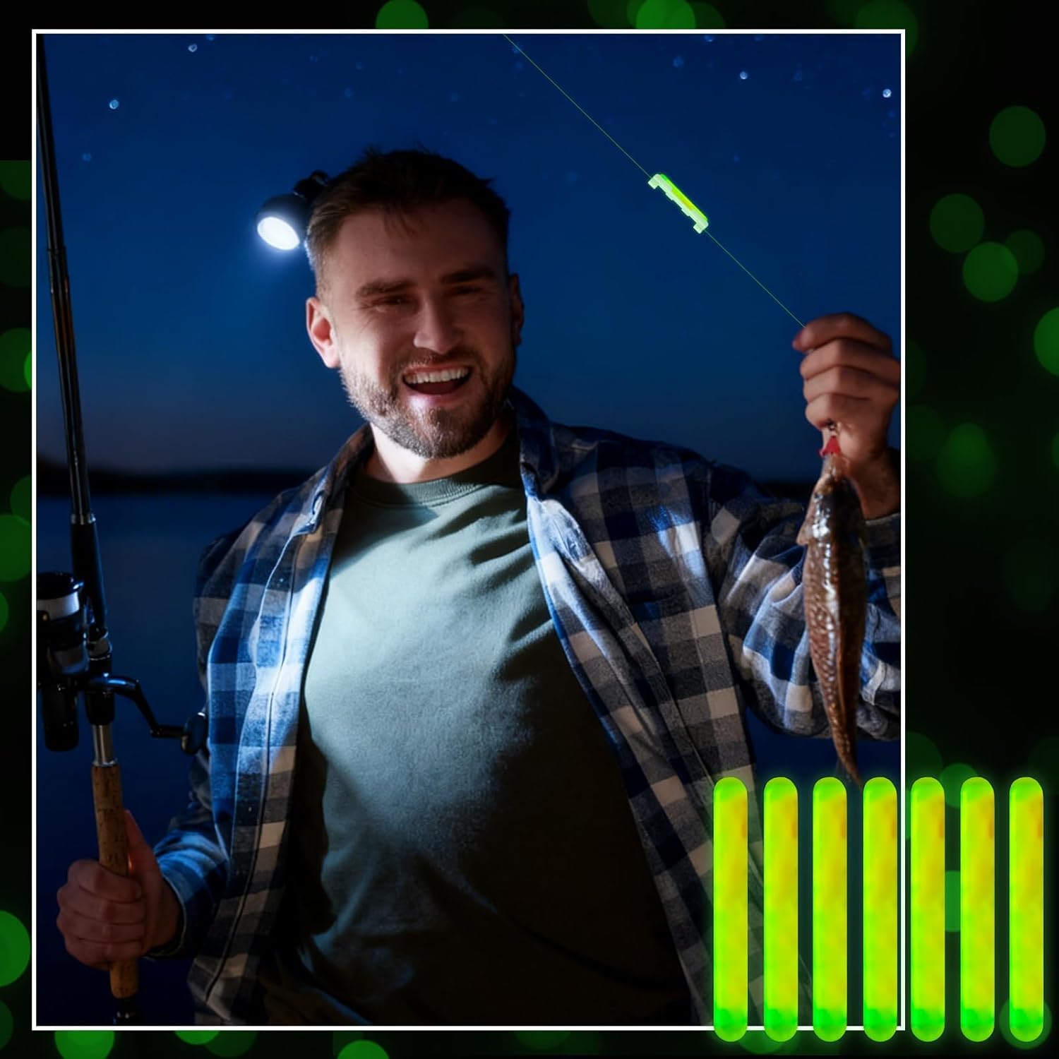 party greeting 200PCS Fishing Glow Sticks Rod Tip Mini Green Glow Sticks Fishing Pole Glow Sticks Bulk Fishing Float Accessories for Night Fishing with 40 PCS Attachments Clip