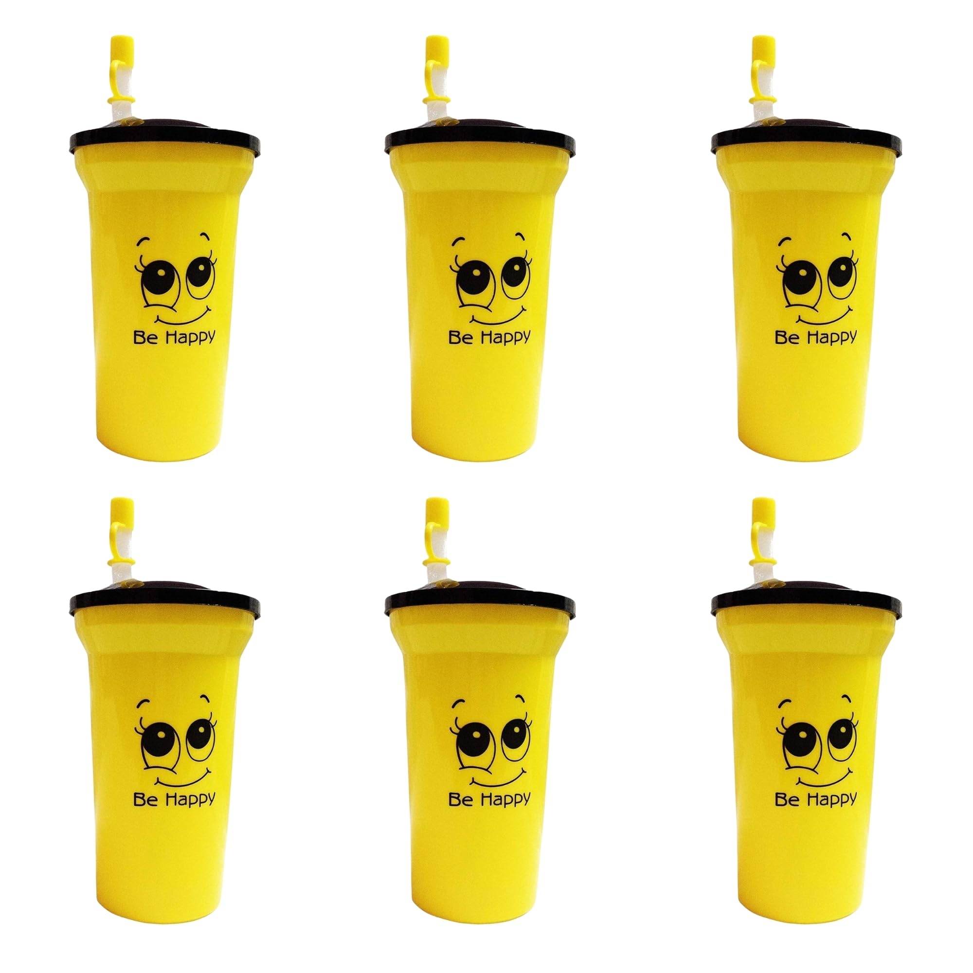 Home Store India ShubhKraft Smiley Print Return Gift for Kids Birthday Party Boys & Girls Kids Sipper Bottle with Straw Yellow 500Ml Round Water Bottle for School, Travel, Picnic (Pack of 6 Yellow)-image-13