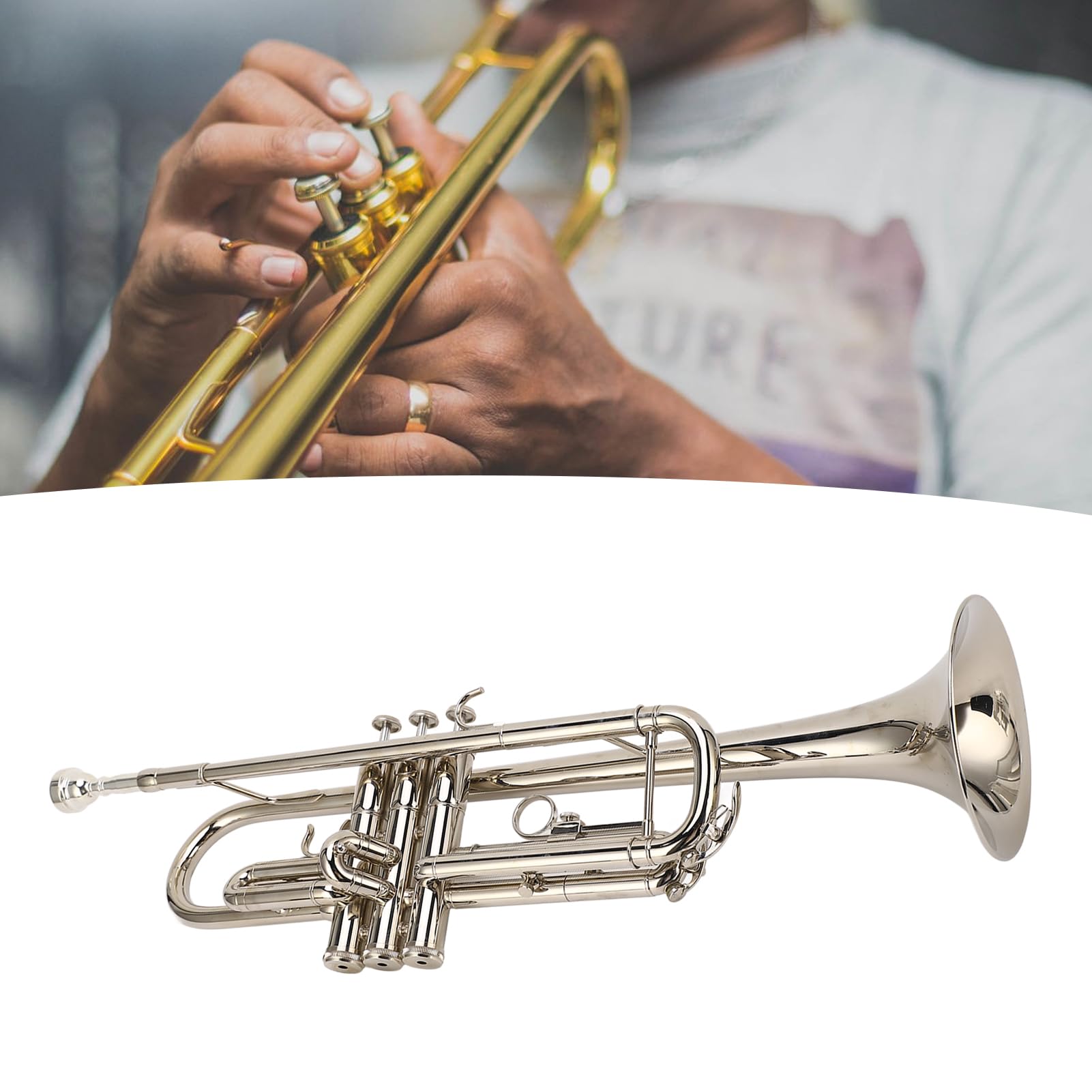 Trompette en Sib à tonalité Vive, Instrument de Musique Standard avec Embout plaqué Argent pour Klaxon Fort et Mélodie Chantée, livré avec des Accessoires pour Jouer
