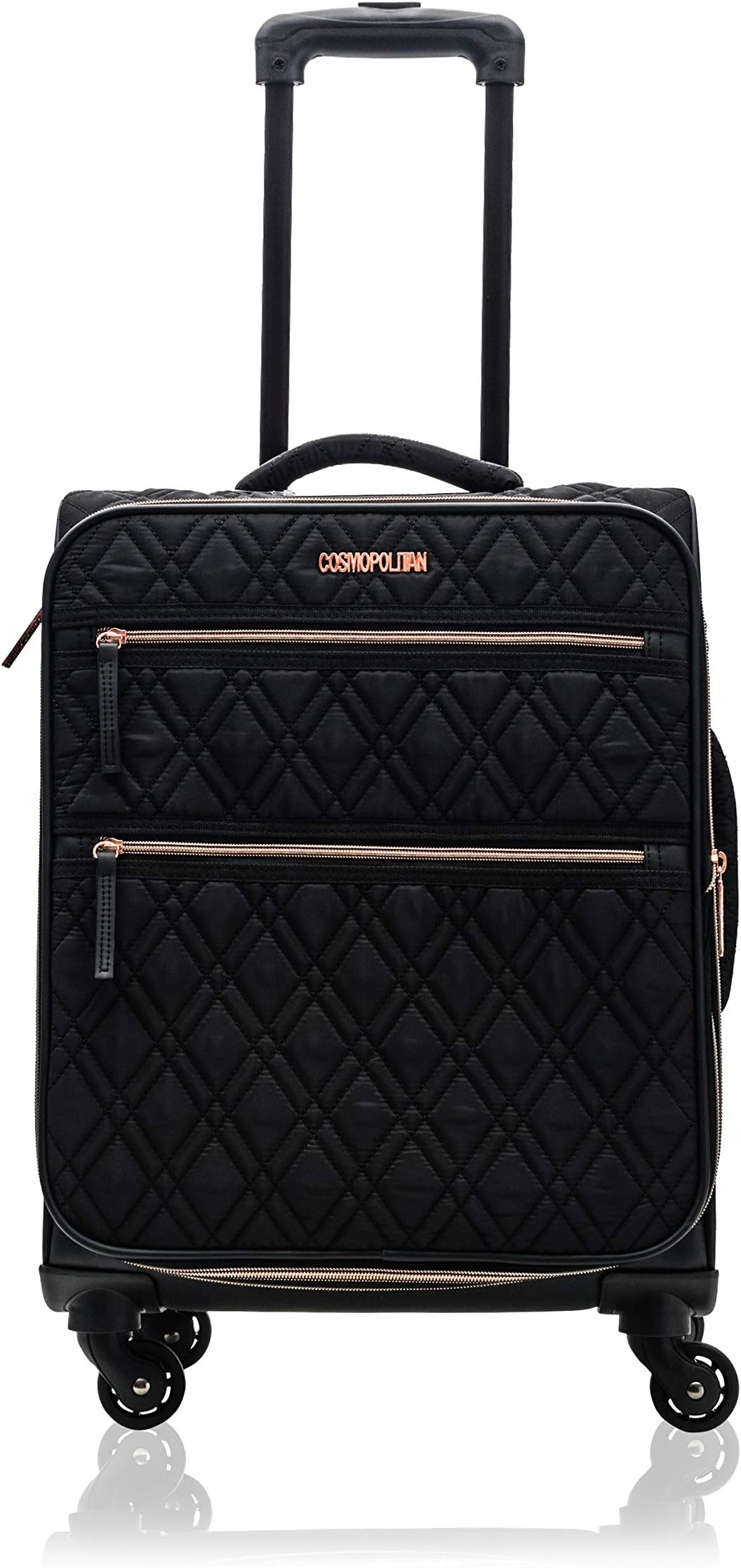 Cosmopolitan Women's Quilted Wheeled 20" Carry On with Rose Gold Hardwear (Black)