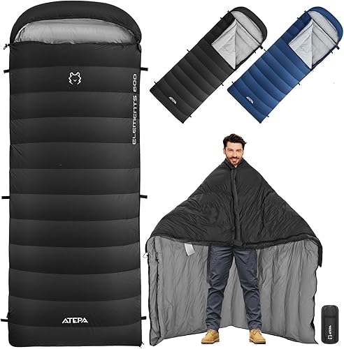 ATEPA Saco de dormir ligero de plumón de 0 grados para adultos, mochila de momia, ultraligero, impermeable, compacto, para todo tipo de clima frío,