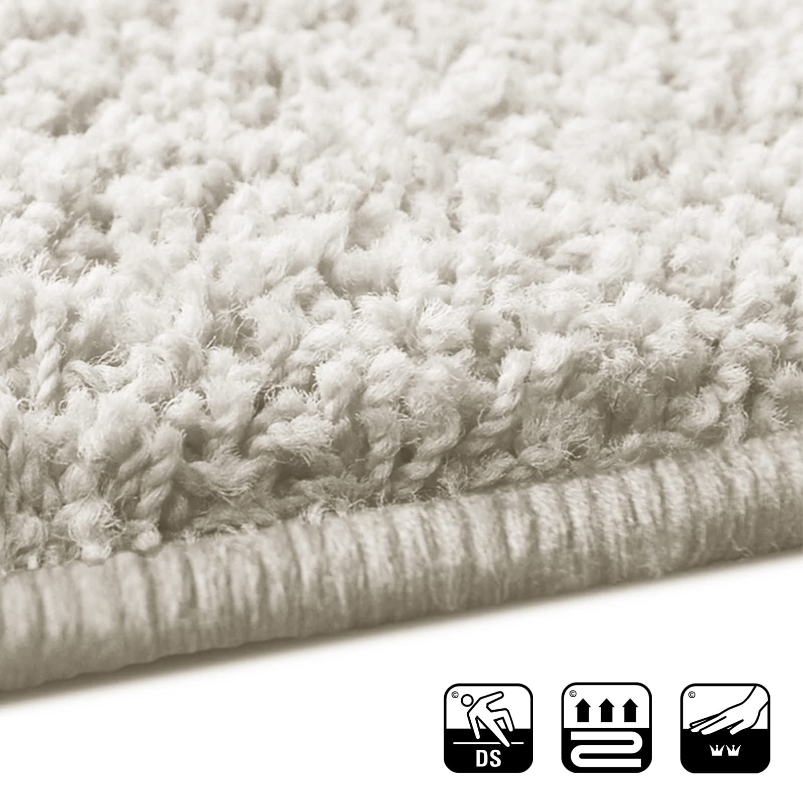 Floordirekt Shaggy-Bettumrandung Barcelona - 3-teilig - Shaggy-Kräusel-Optik - Hochflor Bettvorleger in vielen Farben (B: 67 cm | L: 1 x 250 cm + 2 x 140 cm, Creme)