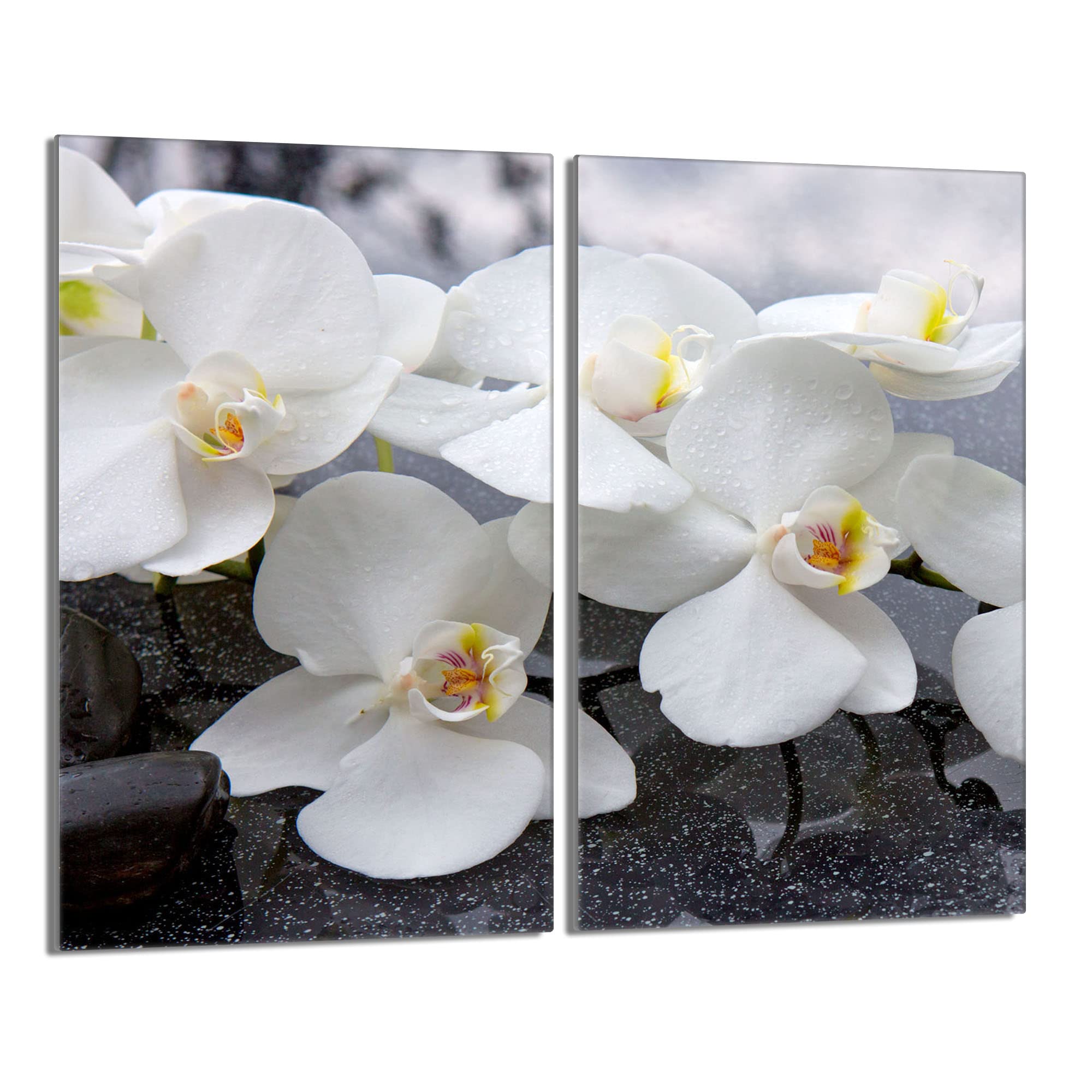 Tabla de cortar decorativa de cristal templado y cubre vitro, Placa protectora de vitrocerámica 30 x 52 cm 2 piezas, para inducción, protección contra salpicaduras, decoración, ORQUÍDEA