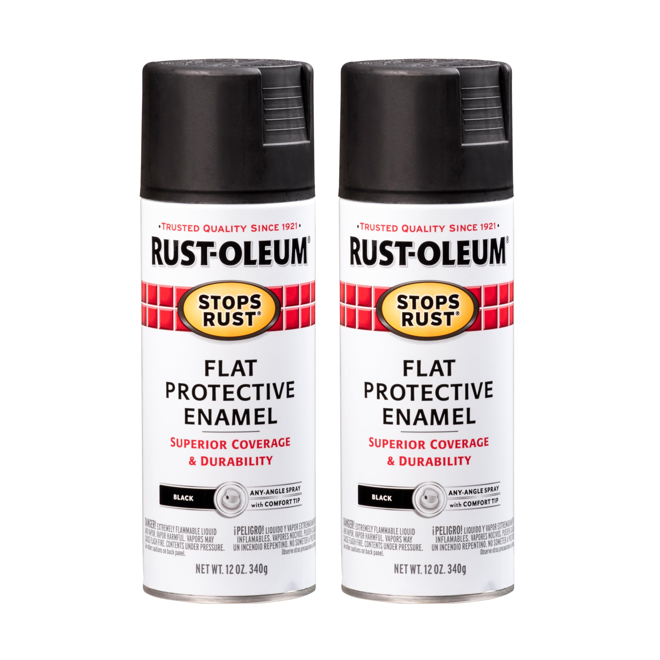 Rust-Oleum Stops Rust Spray Paint, Flat Black | Rust Resistant, Indoor and Outdoor Durability, Beautiful Finish on Metal, Wood and More, Sprays from Any Angle, 2 Pack