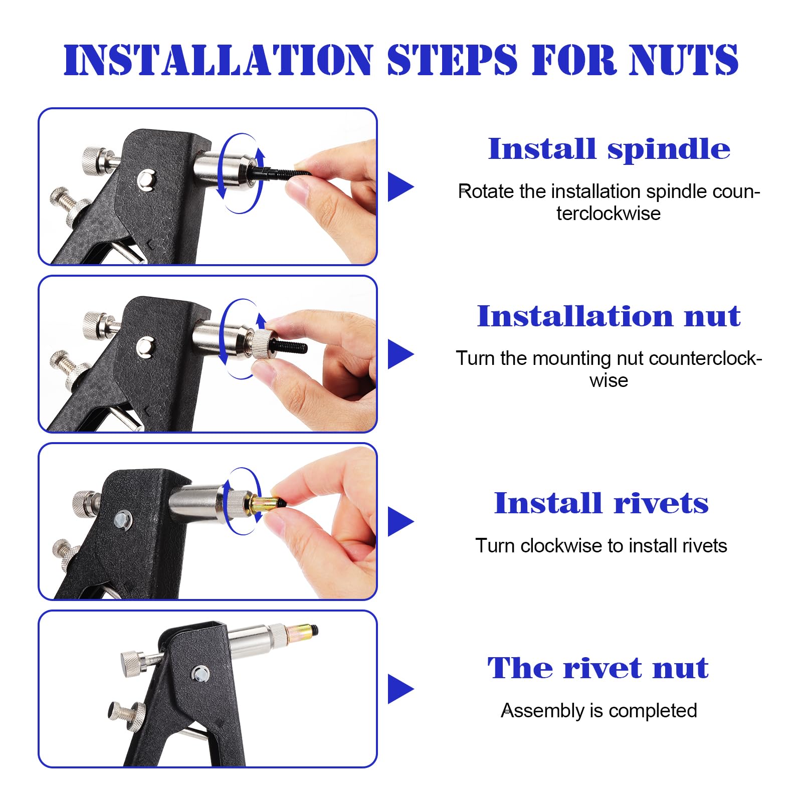 Gueenky Pince à Insert Fileté, Pince à Rivet Insert avec 430 M3 M4 M5 M6 M8 Écrous à Sertir et 5 Mandrins, Kit de Pistolet à Écrou Riveteuse pour Réparation Auto & Métal