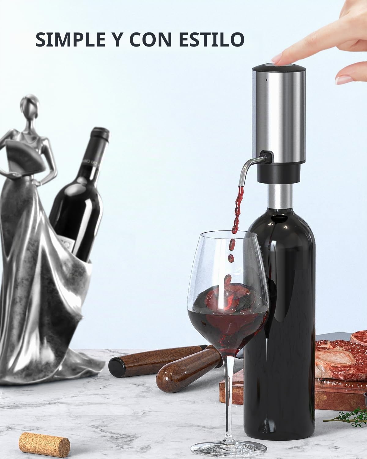 CIRCLE JOY Aireador Eléctrico para Vino, Decantador Recargable con Base de Almacenamiento, Sacacorchos y Tapón al Vacío, Regalo para los Amantes del Vino, Plateado