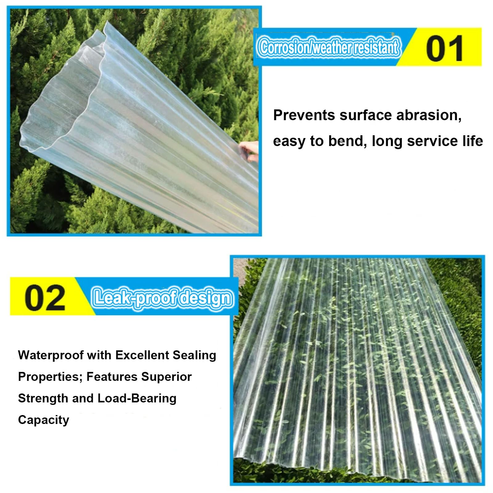 1.5mm Hojas De Techo Corrugado,Paneles Para Tejado Resistentes Al Impacto,FRP Con Resistencia A Los Rayos UV,Chapa Ondulada Para Invernaderos,Para Cobertizo De Garaje (0.9×1.7m,1pcs)