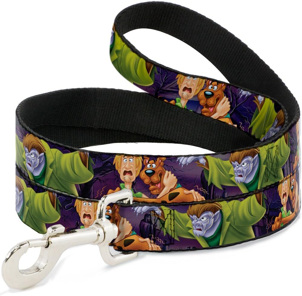 Buckle-Down Pet Leash - Scooby & Shaggy Hugging w/Werewolf Man Purple - 4 Feet Long - 1.5" Wide