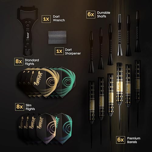 Miniatura 6 de IgnatGames Juego de dardos de punta de acero, paquete de 3/6/12 dardos de latón con estuche exquisito, ejes de aluminio, 2 juegos de vuelos, Azul