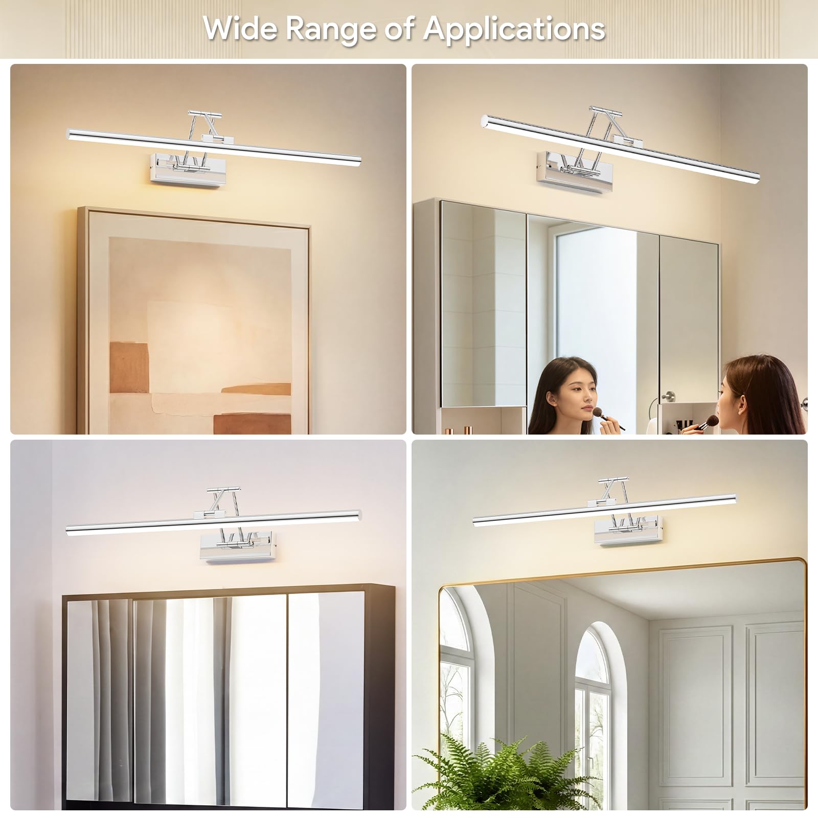 Klighten LED Lámpara de Espejo LED 60cm, Luz LED para espejo 20W 1500 LM,Lamparas Espejo Giratorias para Baño IP44,Aplique de Espejo de Baño,Blanco cálido 3000K,Chrome