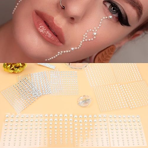 Miniatura 5 de 1600 piezas de perlas y joyas autoadhesivas para ojos, cuerpo, cara, cabello, gemas y perlas para maquillaje, bricolaje, manualidades, accesorios