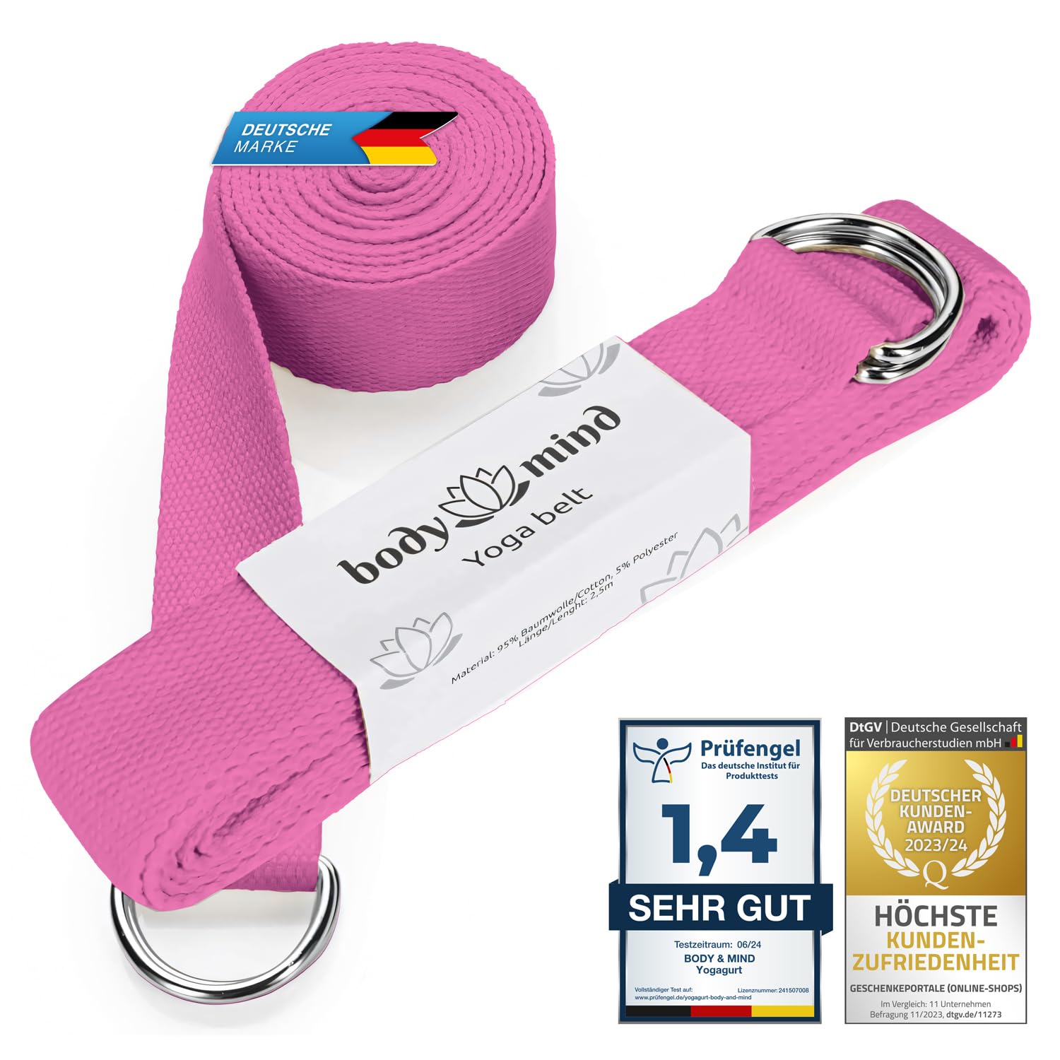 Body & Mind® Yoga Strap 250 cm - Cotton Belt with D-Ring