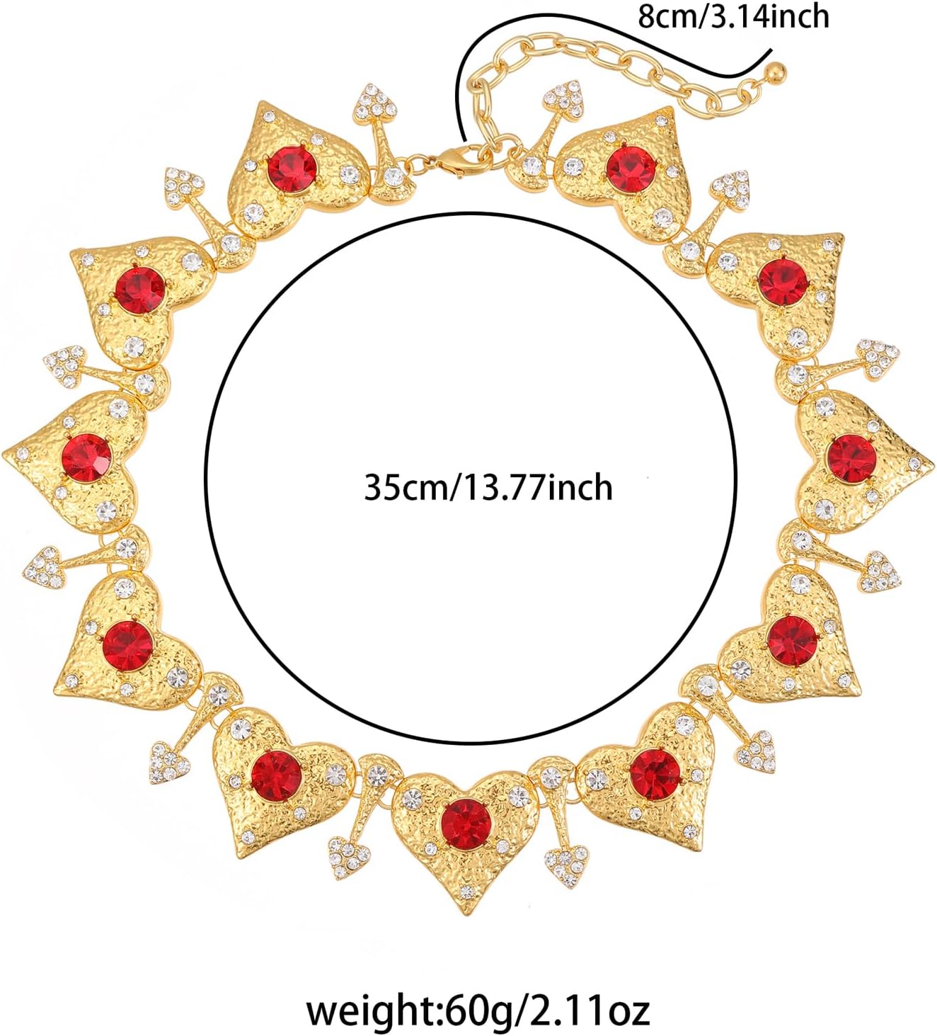 GZQ Vintage Chunky Heart Choker Necklace for Women,Red Crystal Gold Tone Statement Jewelry Romantic Valentine's Day/Party Accessory, Adjustable 13.77-16.93in(N65)