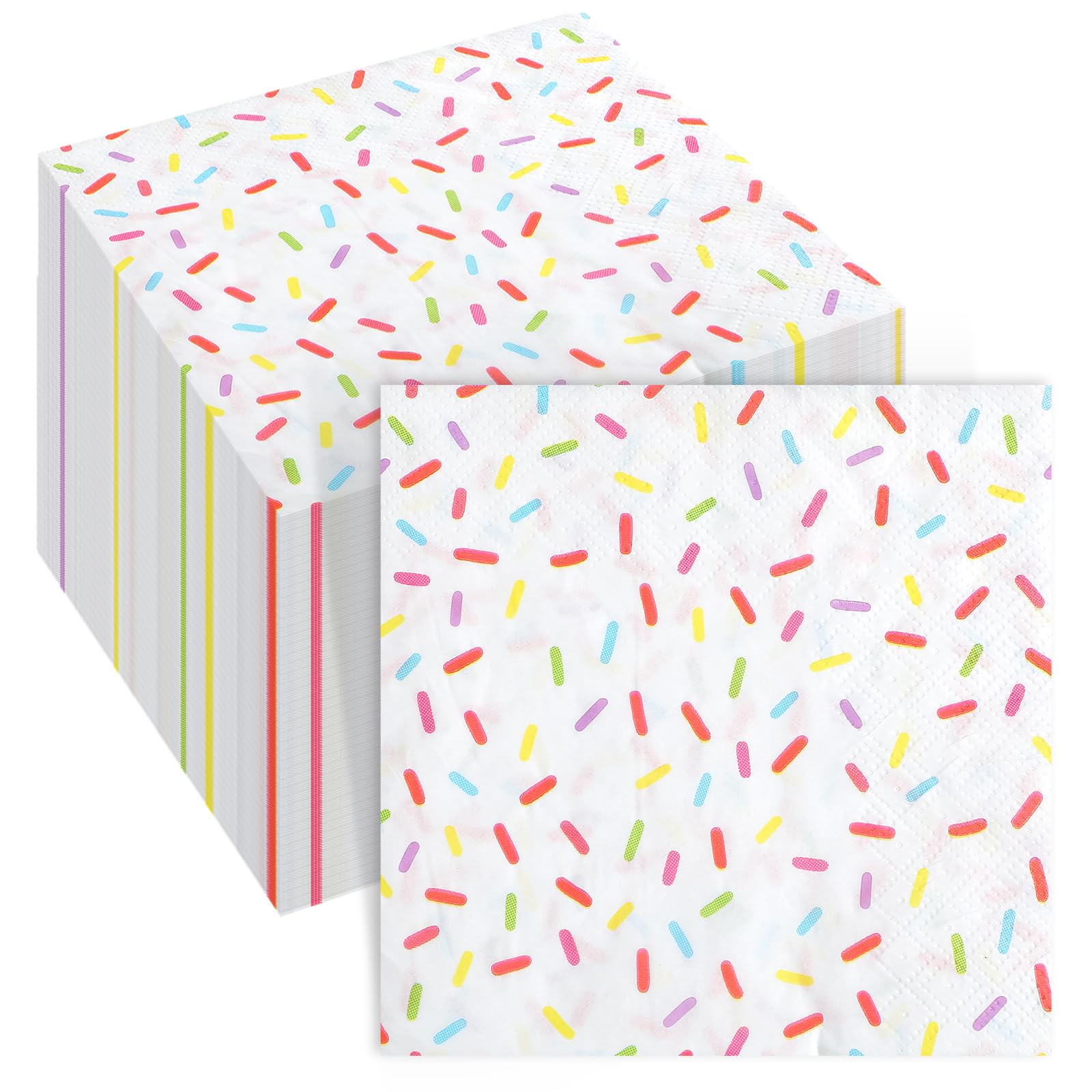 Crtiin 150 Pcs White Donut Sprinkles Napkins 2 Ply Disposable Cocktail Napkins for Baby Shower Birthday Ice Cream Party Supplies