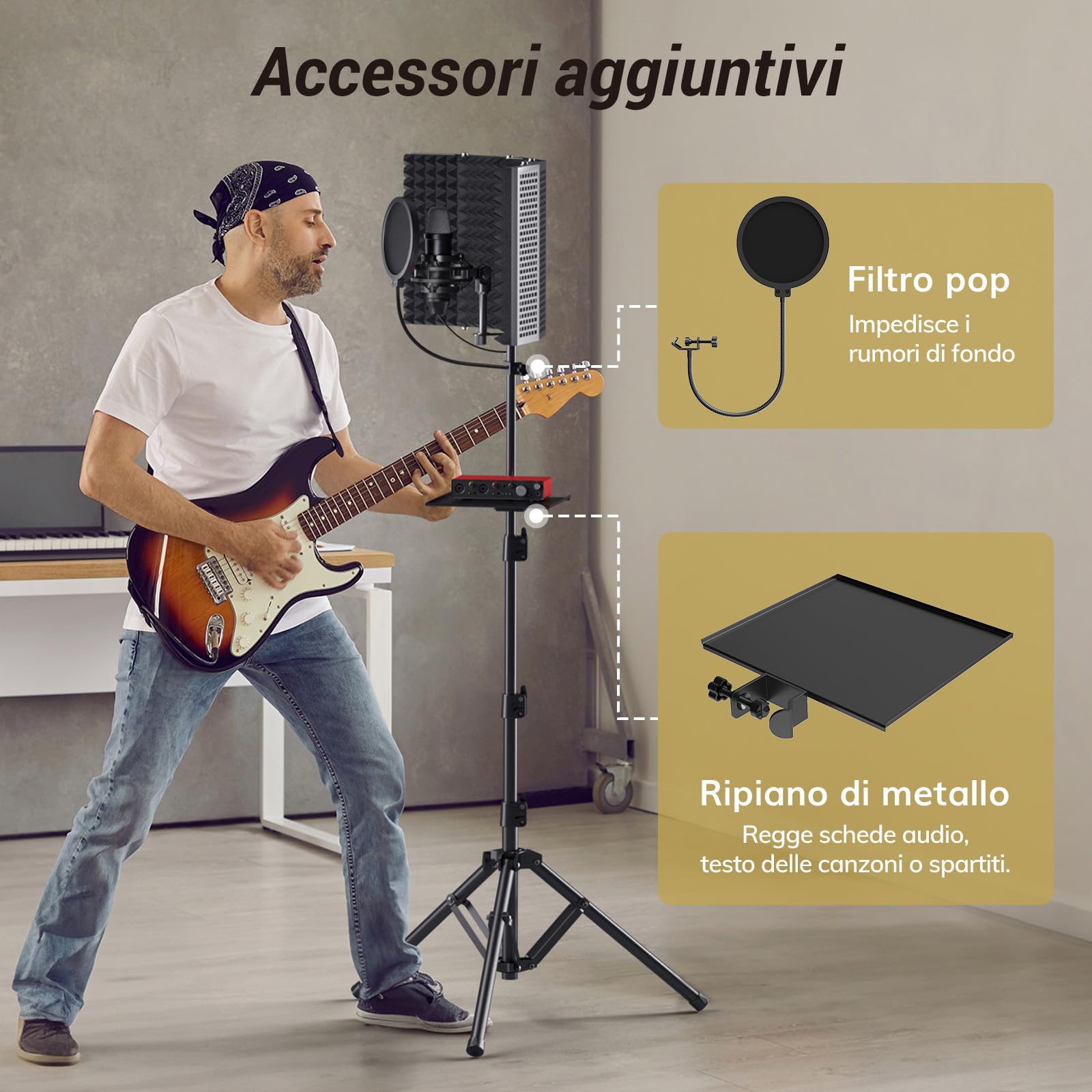 TONOR Schermo di Isolamento per Microfono, Schermo in Schiuma Assorbente ad Alta Densità con Filtro Anti-pop e Supporto per Treppiede, Design Pieghevole per Podcast, Streaming, Canto, 178 cm, T65