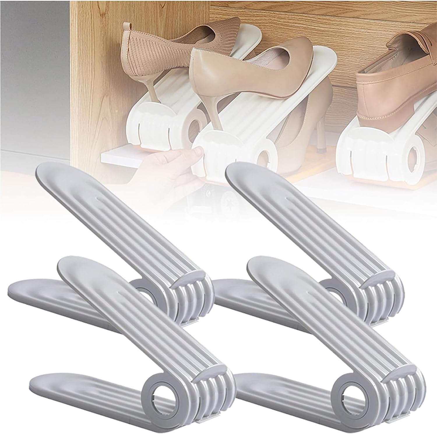 MYNCBD Shoes Storage Rack Save Space, Adjustable, Folds Double-Layer Shoe Brackets for High Low Heels, Sneakers and Sandals (C)