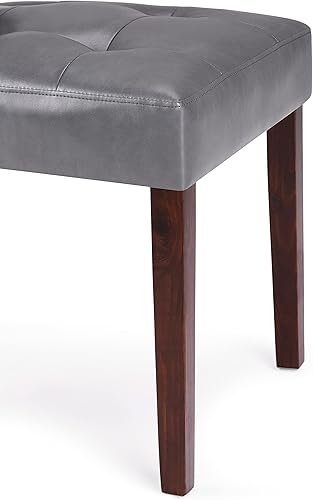 Miniatura 7 de SIMPLIHOME Andover - Juego de sillas Parsons de madera maciza copetuda y cuero vegano en gris piedra, asientos de comedor de transición con asiento