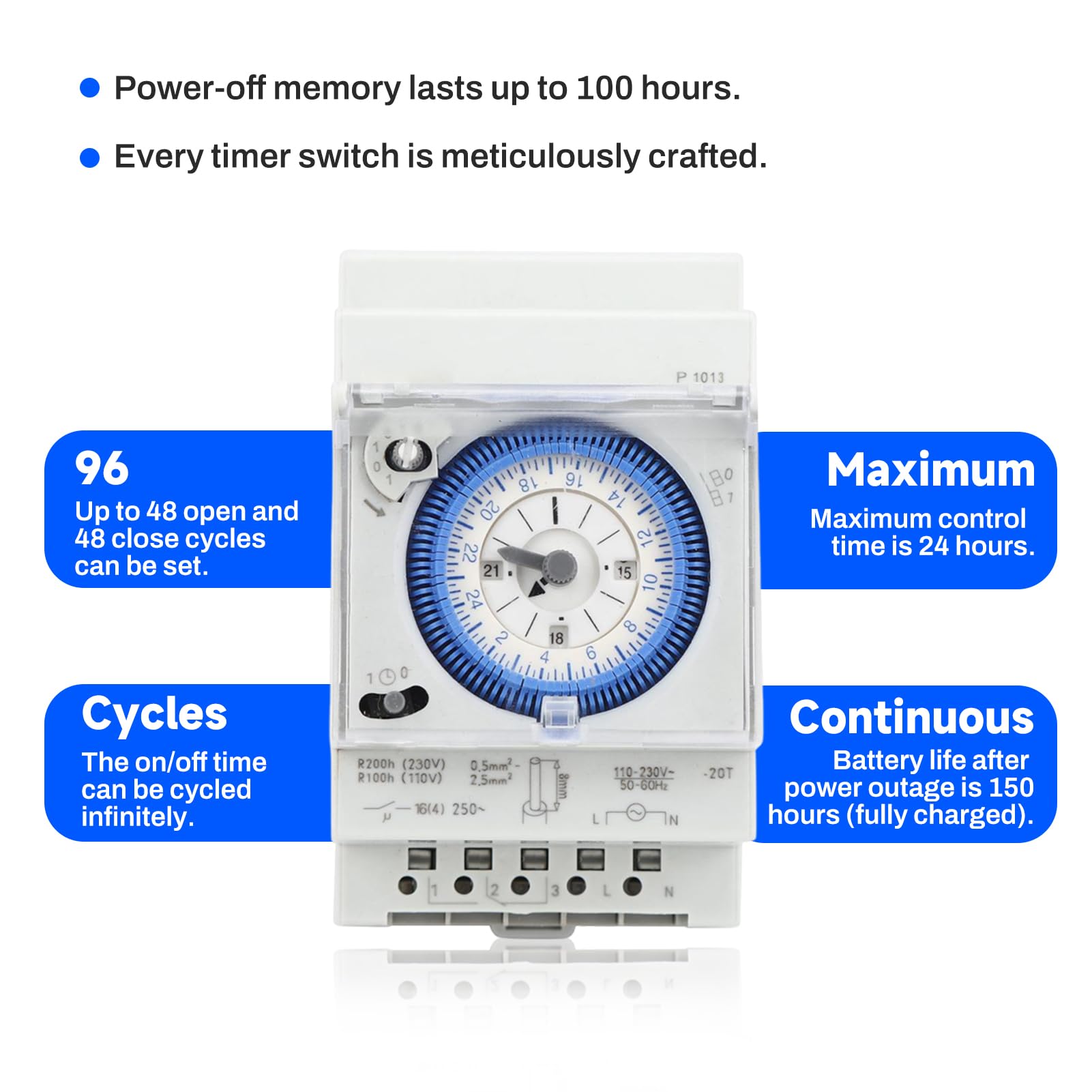 Jadeshay Horloge Piscine Mécanique 16A 250VAC Programmateur Piscine Horloge Chauffe Eau 15 Minutes 24 Heures pour Hogar, Cocina, Interior, Exterior Iluminación Exterior