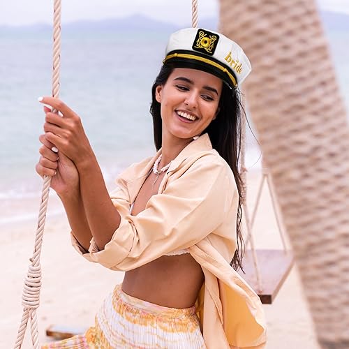 Miniatura 4 de Sombrero de capitán de novia marinero, sombrero de capitán de novia con velo, sombrero de despedida de soltera, sombrero de fiesta nupcial de boda,