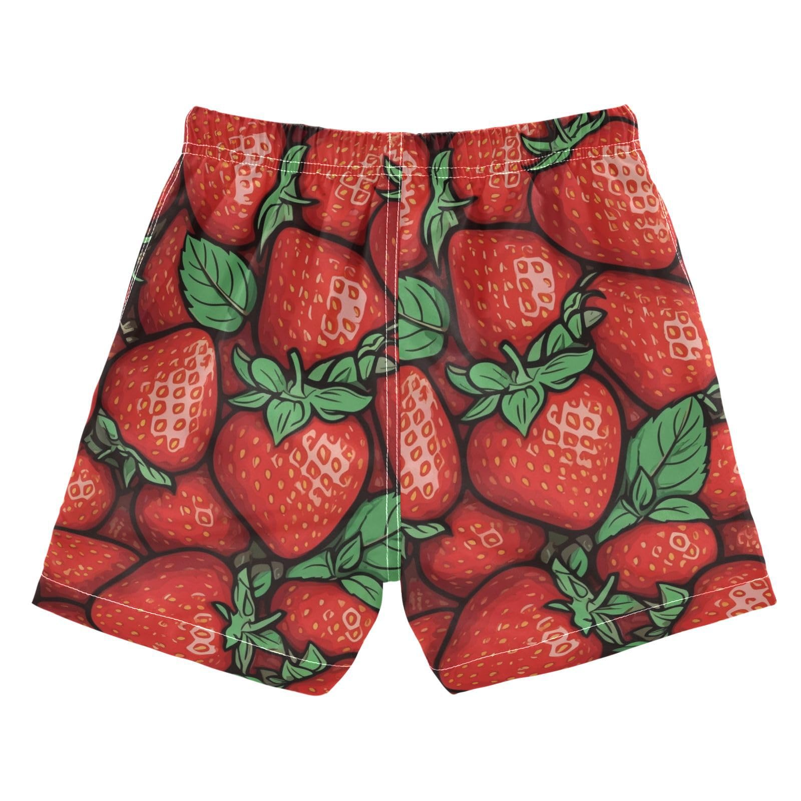 FLildon Juicy Strawberry Print Little Boys Swim Trunks with Mesh Lining Quick Dry Beach Board Shorts, 3T