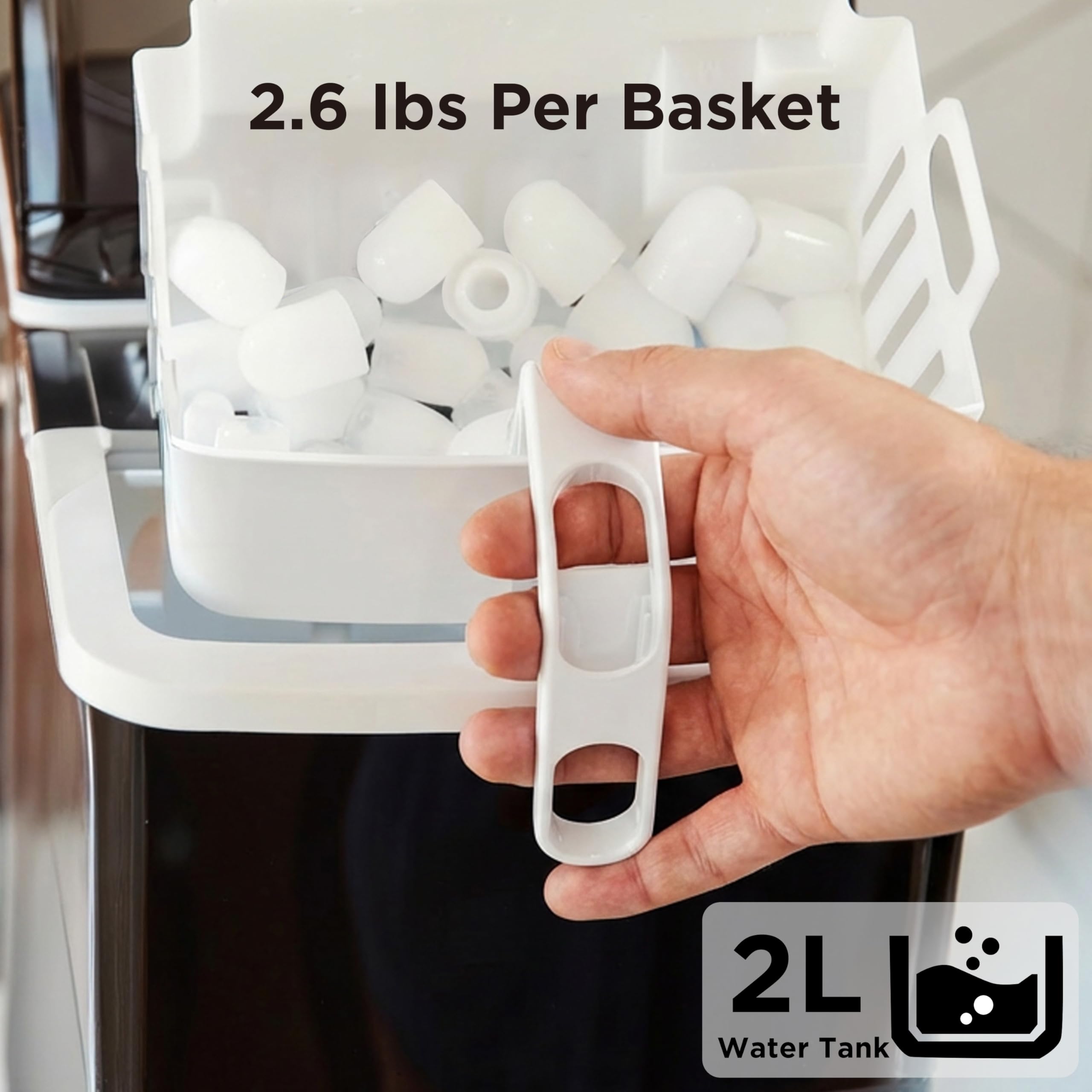 Silonn Countertop Ice Maker, 9 Ice Cubes In 6 Mins, 26 Lbs In 24 Hrs, Compact Ice Machine With Ice Basket & Scoop, 2 Ice Sizes, Self-Cleaning Ice Maker For Home/Party/Office/Bar/Dorm, Black on Fridge.com - View 4