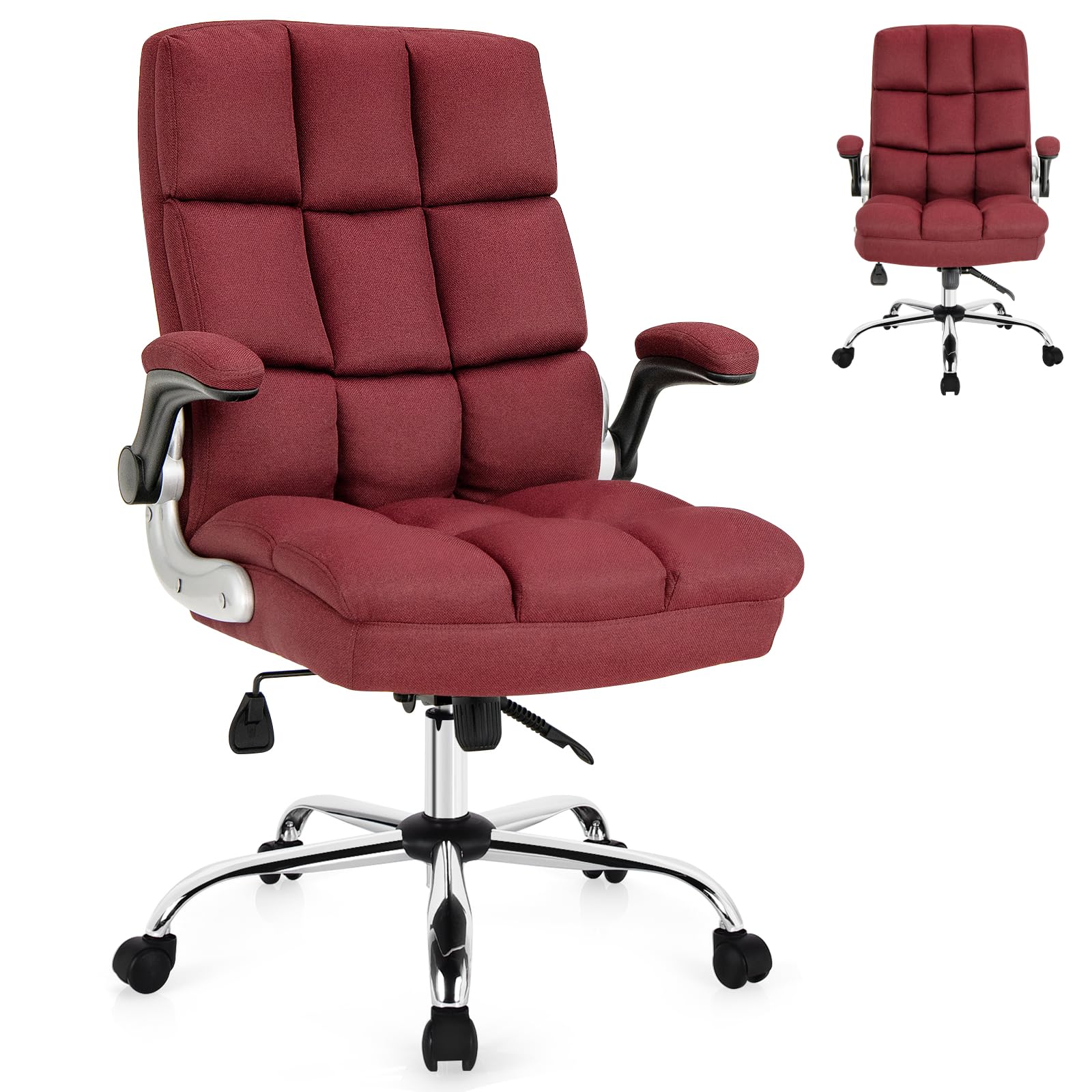 CASART Ergonomic Office Chair, 330LBS Big and Tall Executive Computer Chair with Flip-Up Armrests & Tilting Backrest, Height Adjustable Swivel Chair Thick Padded Desk Chair for Home Office (Red) — image 1