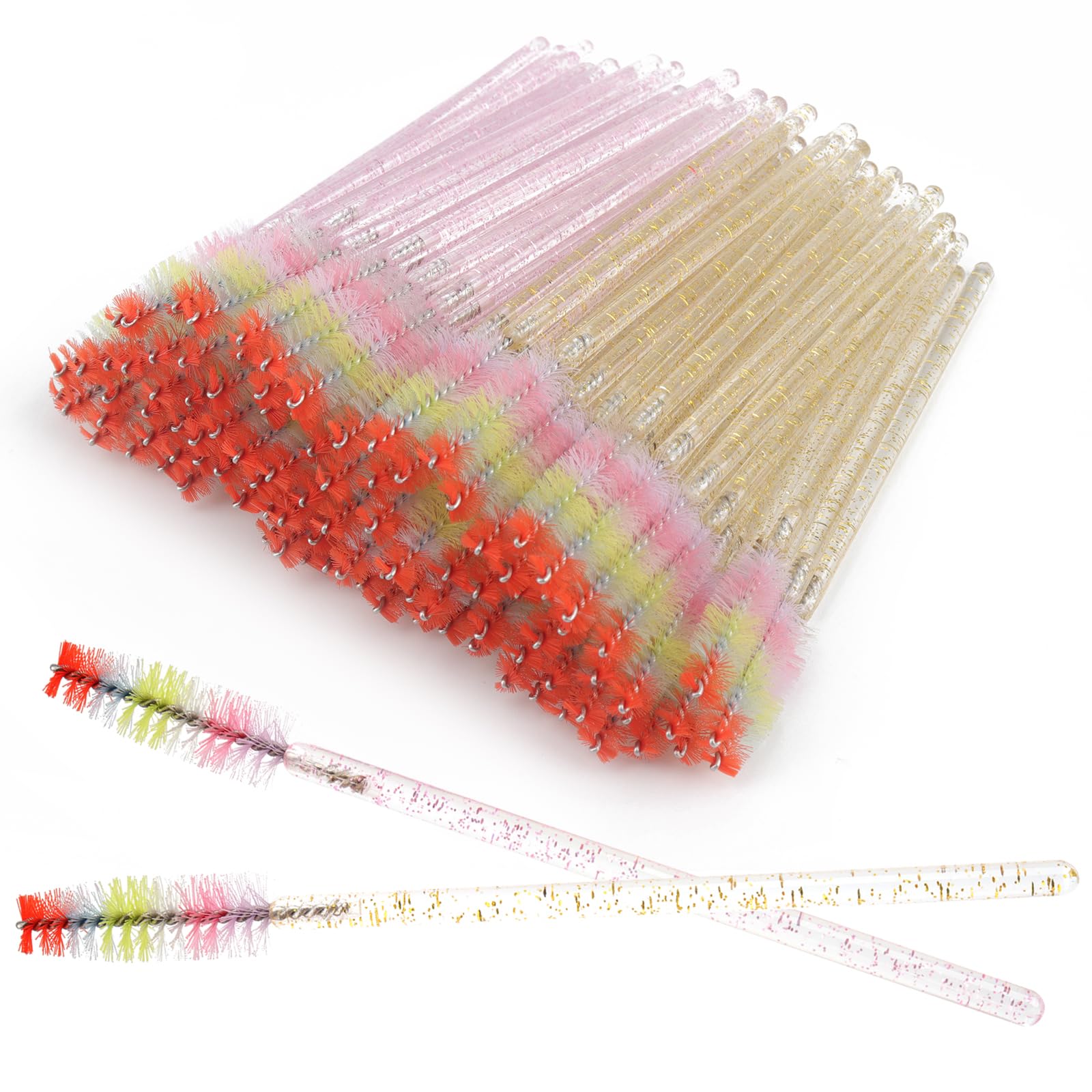 Mekupeu 100 Pieces Disposable Crystal Spoolies Mascara Wand Lash Wand Applicatores Eyelash Brushes for Eyebrow Eyelash Extension（Mixed 2 color)