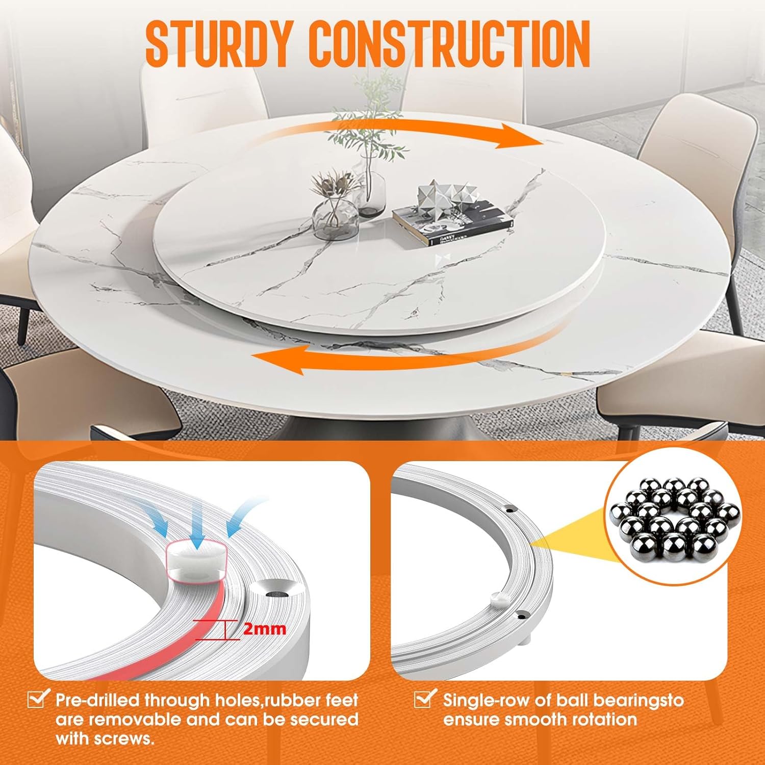 Heavy Duty Lazy Susan Turntable Bearing 20 Inch, 500lbs Capacity Rotating Swivel Plate for Round Table, Heavy Duty Swivel Base for Dining Room Kitchen