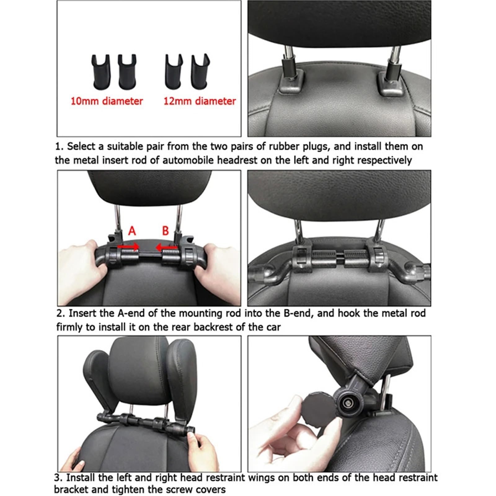 Car Pillow Cojín espuma viscoelástica para asiento coche, soporte telescópico para la cabeza para dormir lado en la columna cervical. Lumbar Supports Cushion(Black Leather)