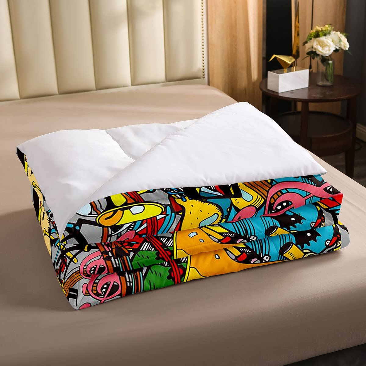 Loussiesd Set di biancheria da letto Hip Hop Dor per cultura di strada hip hop piumino per bambini ragazzi ragazzi chitarra Set trapunta set set rock musica piuma/trapunta set 230x220cm